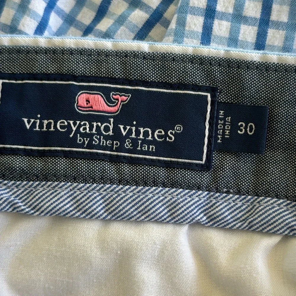 Vineyard Vines Shep & Ian Breaker blue red plaid mix print chino shorts size 30